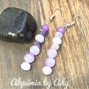 Alquimia by Ady Purple and White Beaded Earrings